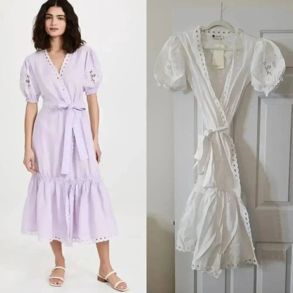 Fanm Mon Cide Wrap Dress $368, White Linen S